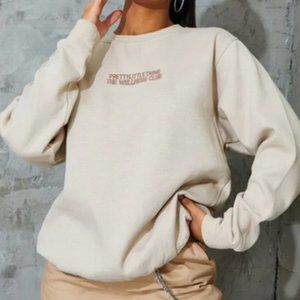 PrettyLittleThing Women's Sand Wellness Club Embroidered Sweatshirt UK S NWT $35